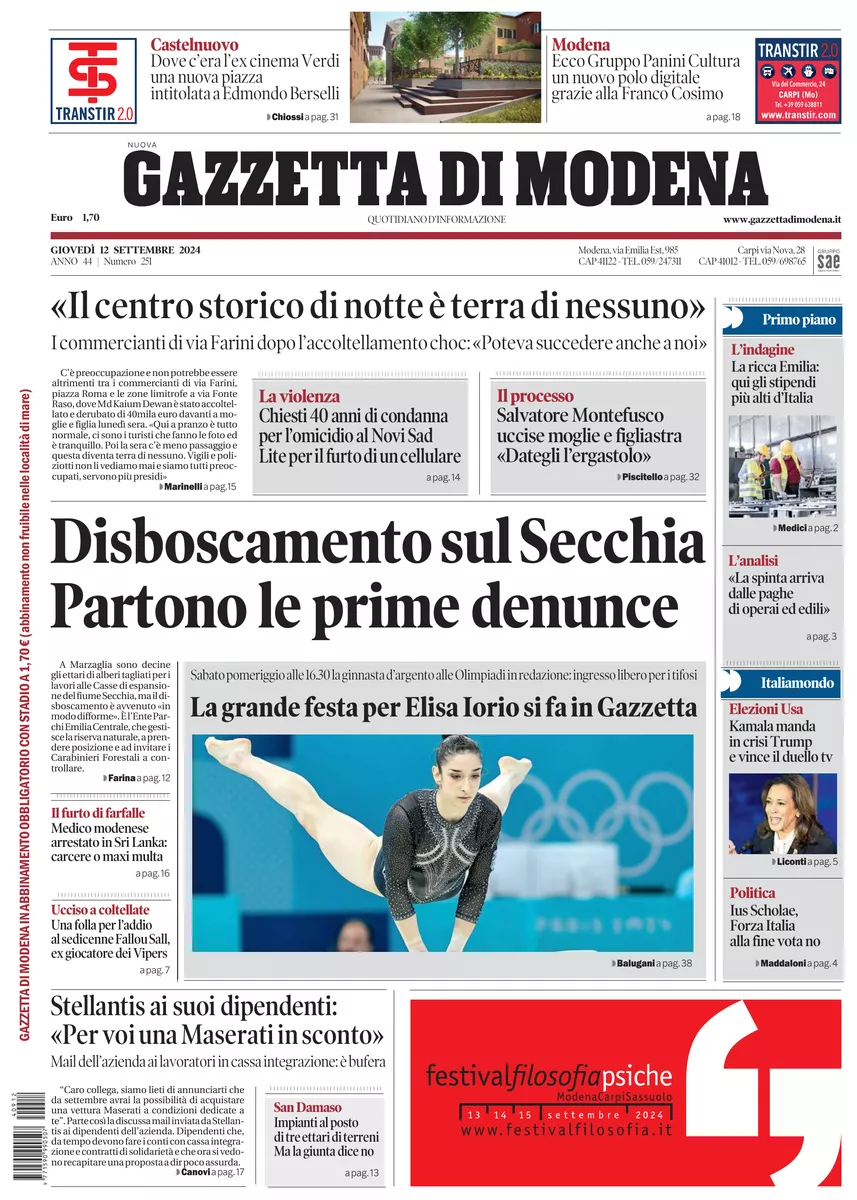 Prima-pagina-gazzetta di modena-oggi-edizione-del-2024-09-12